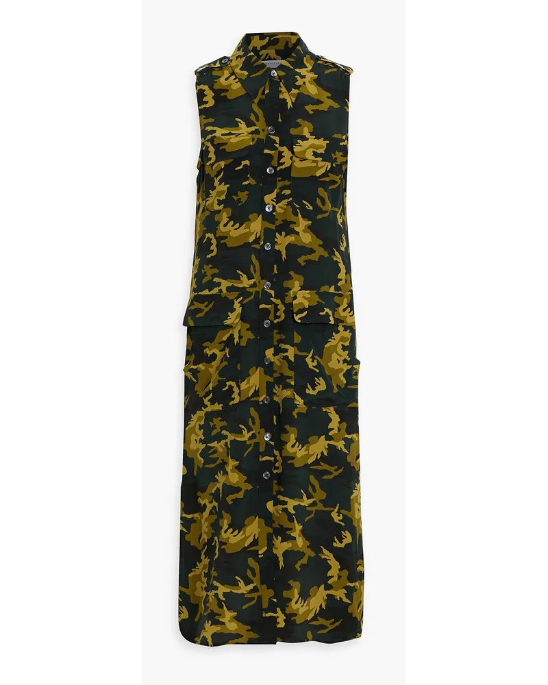 Equipment Parkin Hemdkleid aus vorgewaschener Seide mit Camouflage-Print Grün