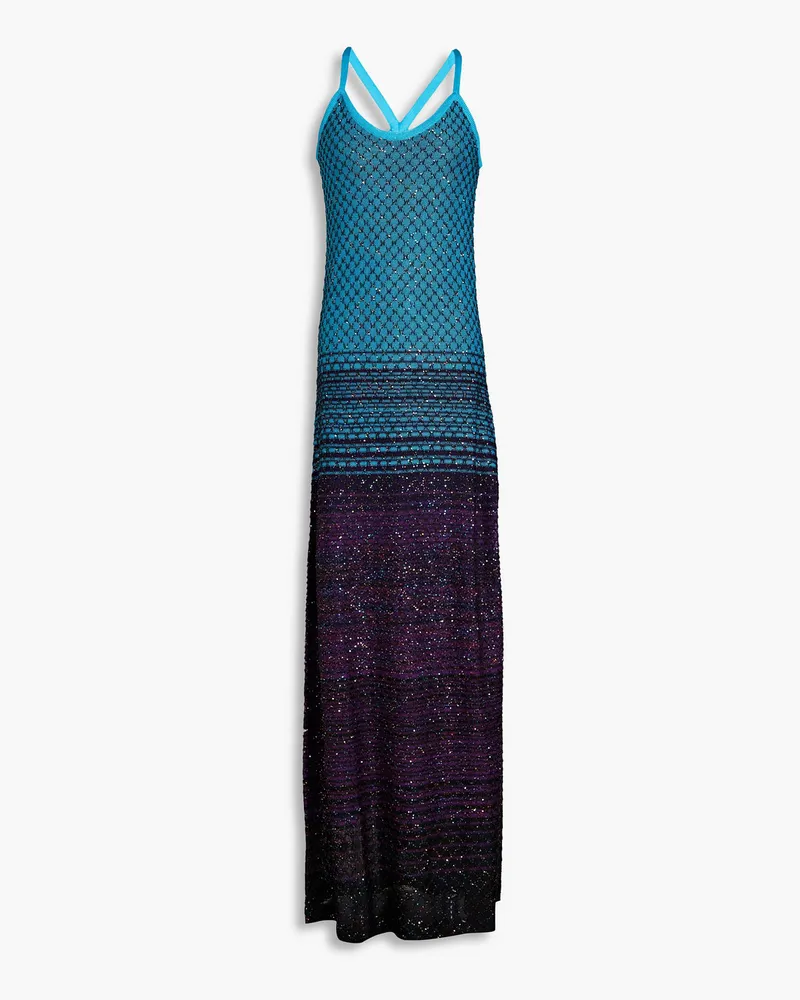 Missoni Maxi-Strickkleid inHäkeloptik mit Pailletten Blau