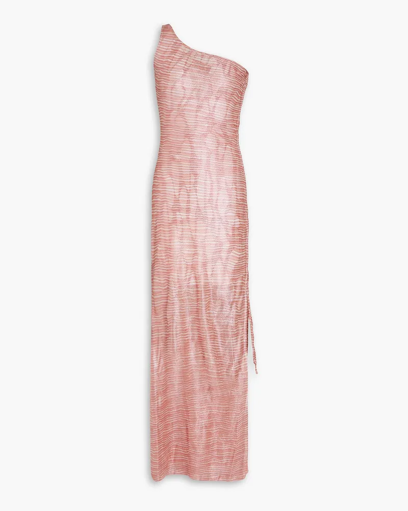 Missoni Maxi-Strickkleid inHäkeloptik inMetallic-Optik mit asymmetrischer Schulterpartie Pink