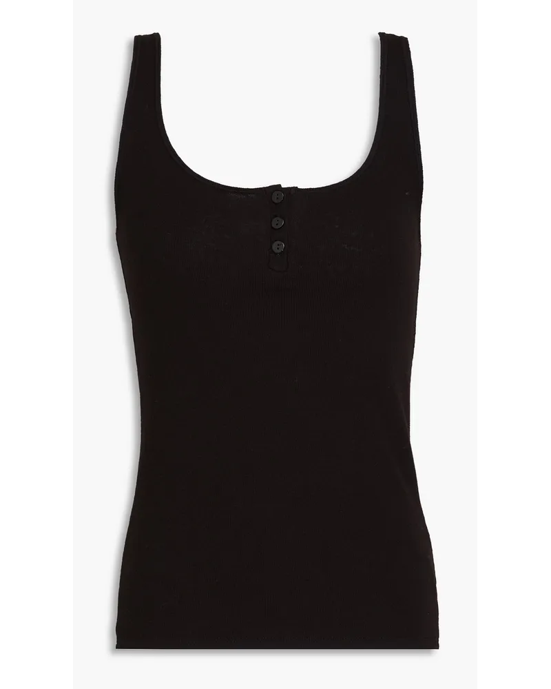 Enza Costa Tanktop aus Baumwoll-Jersey mit Flammgarneffekt Schwarz