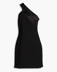 Halston Minikleid aus Crêpe mit Satin-Einsätzen und asymmetrischer Schulterpartie Schwarz