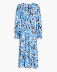 Diane von Furstenberg Anaba Midikleid aus Crêpe mit floralem Print und Twist-Detail Blau