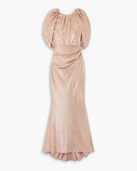 Talbot Runhof Robe aus Stretch-Jersey mit Raffungen und Cape-Effekt inMetallic-Optik Pink