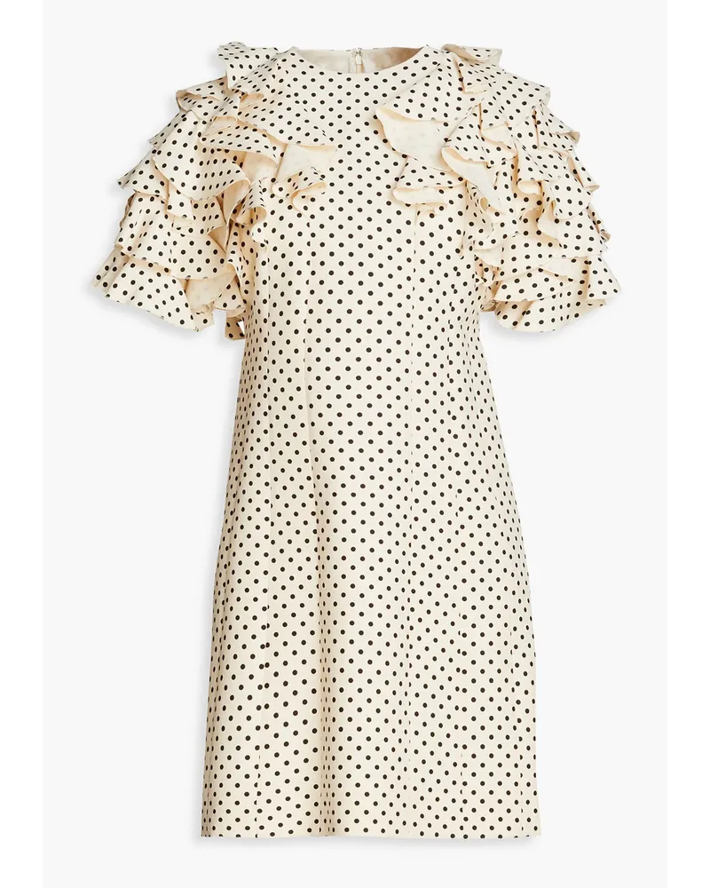 Valentino Garavani Minikleid aus Crêpe aus einer Woll-Seidenmischung mit Polka-Dots und Rüschen Weiß