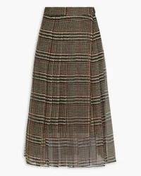 Brunello Cucinelli Plissierter Midirock aus Seiden-Organza mit Prince of Wales Check Grau