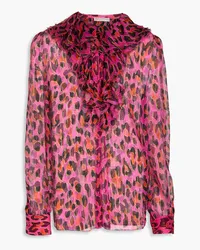 Emilio Pucci Bluse aus Georgette aus einer Seidenmischung mit Metallic-Effekt, Leopardenprint und Rüschen Lila