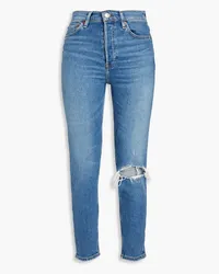 RE/DONE Hoch sitzende Cropped Skinny Jeans inDistressed-Optik Blau