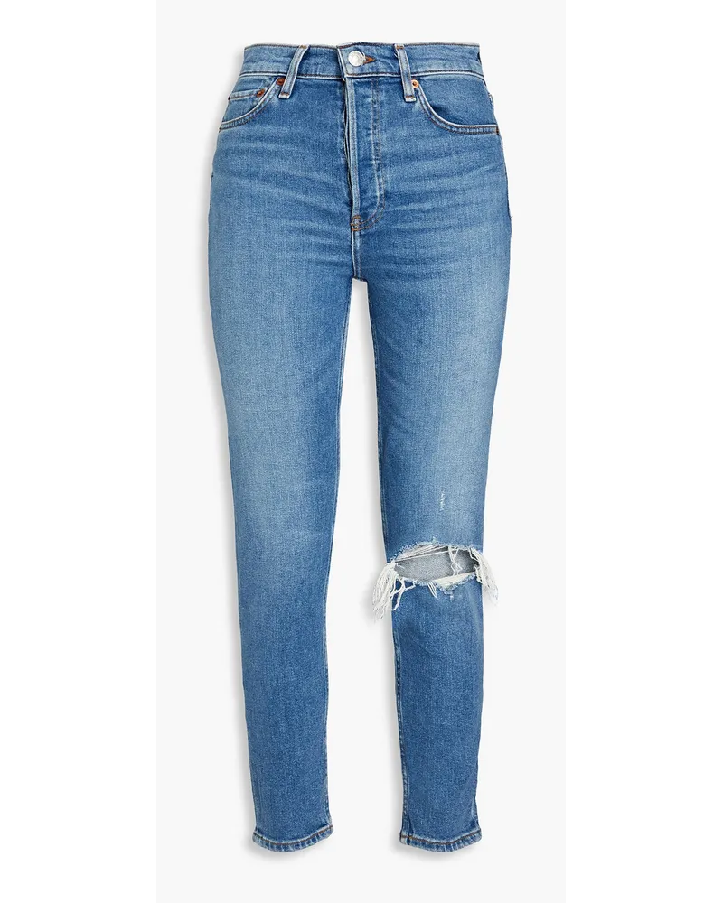 RE/DONE Hoch sitzende Cropped Skinny Jeans inDistressed-Optik Blau