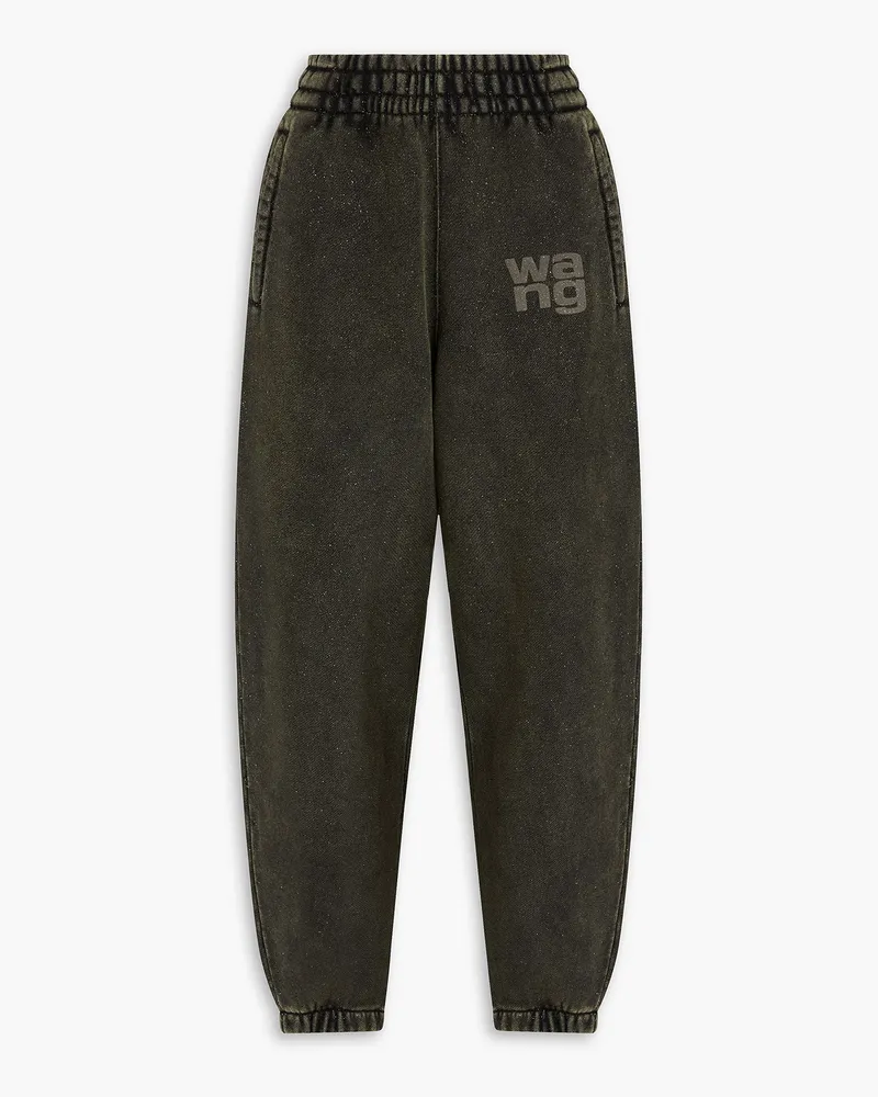 Alexander Wang Track Pants aus Fleece aus einer Baumwollmischung mit Glitter-Finish Grün