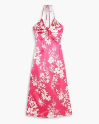 Reformation Antoni Neckholder-Midikleid aus Seidensatin mit Blumenprint Pink