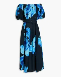 NICHOLAS Santha Midikleid aus einer Leinenmischung mit floralem Print Blau