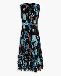 Diane von Furstenberg Darien Midikleid aus Georgette mit Falten und Blumenprint Schwarz