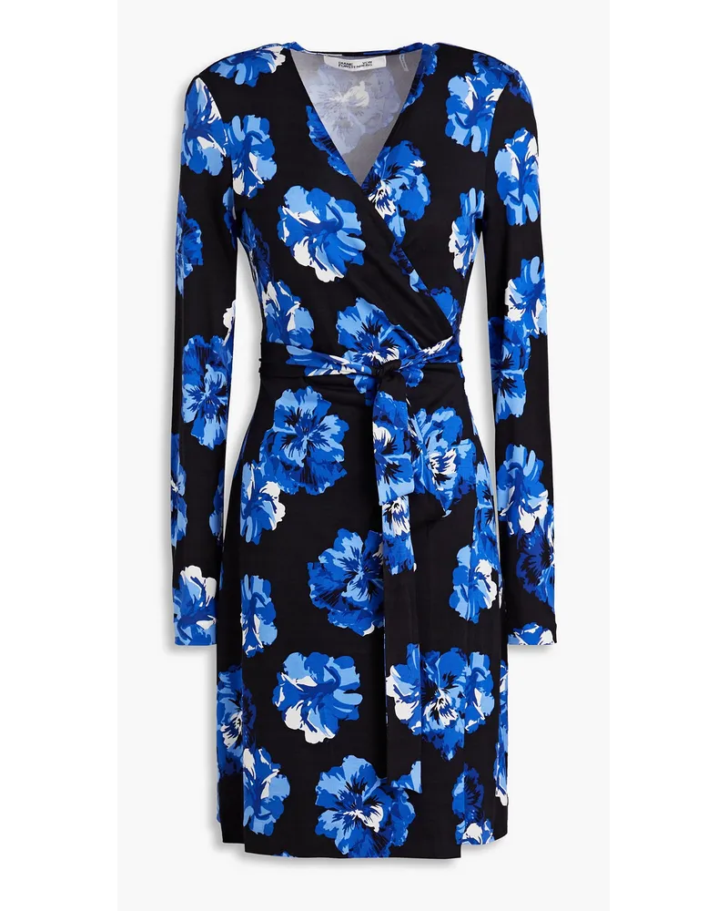 Diane von Furstenberg Julian Mini-Wickelkleid aus Seiden-Jersey mit floralem Print Blau