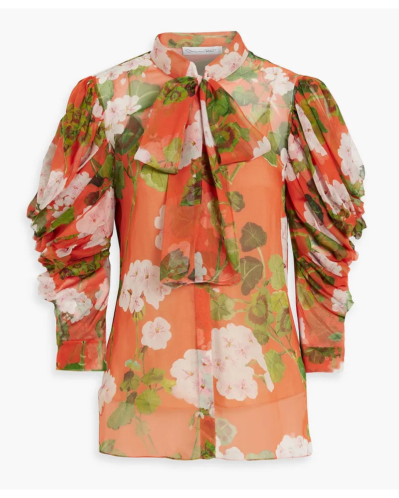 Oscar de la Renta Schluppenbluse aus Seidenchiffon mit floralem Print Orange