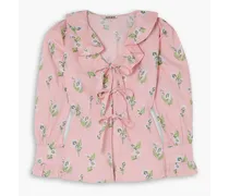 Nia Bluse aus Baumwollpopeline mit Blumenprint und Rüschen zum Binden
