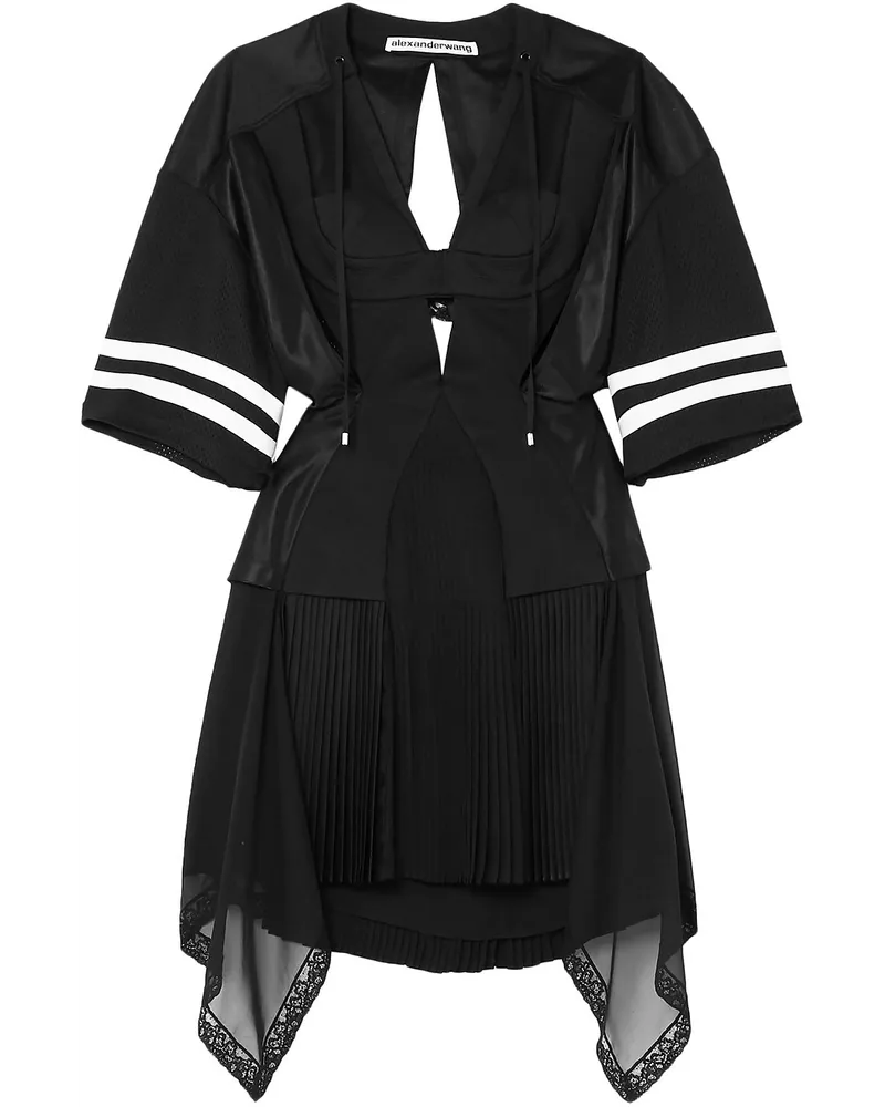 Alexander Wang Striped cutout pleated chiffon and mesh mini dress Schwarz