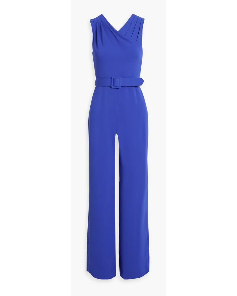 Badgley Mischka Jumpsuit aus Crêpe mit Falten und Gürtel Blau