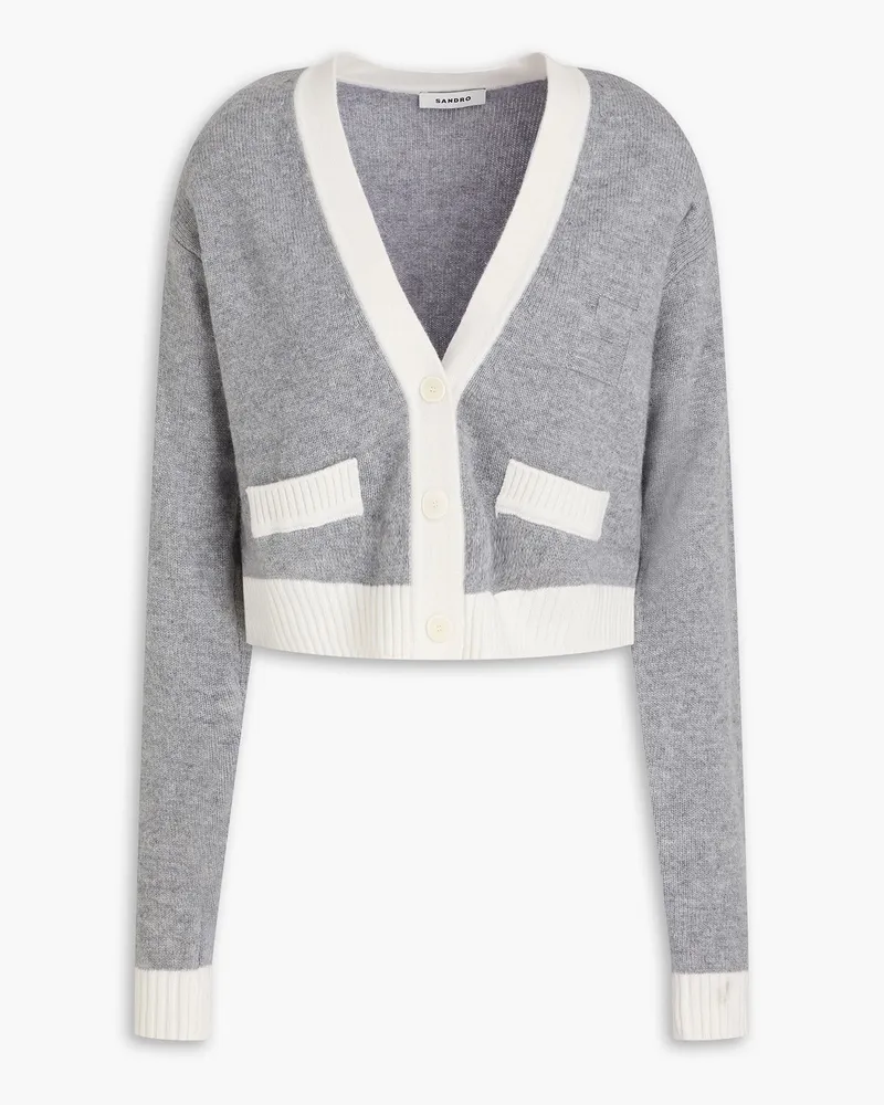 Sandro Zweifarbiger Cropped Cardigan aus einer Woll-Kaschmirmischung Grau