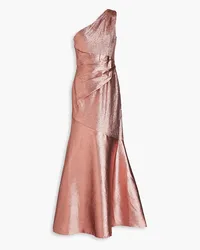 THEIA Geraffte Robe aus Lamé mit asymmetrischer Schulterpartie Metallic