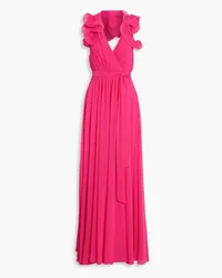 Badgley Mischka Neckholder-Maxikleid aus Chiffon mit Falten Pink