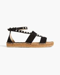 Jimmy Choo Denise Espadrille-Sandalen aus Veloursleder mit Verzierung Schwarz