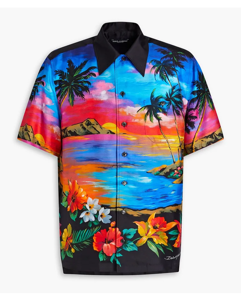 Dolce & Gabbana Bedrucktes Hemd aus Seiden-Twill Blau