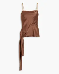 Helmut Lang Asymmetrisches Top aus Satin mit Knotendetail und Organza-Besatz Braun