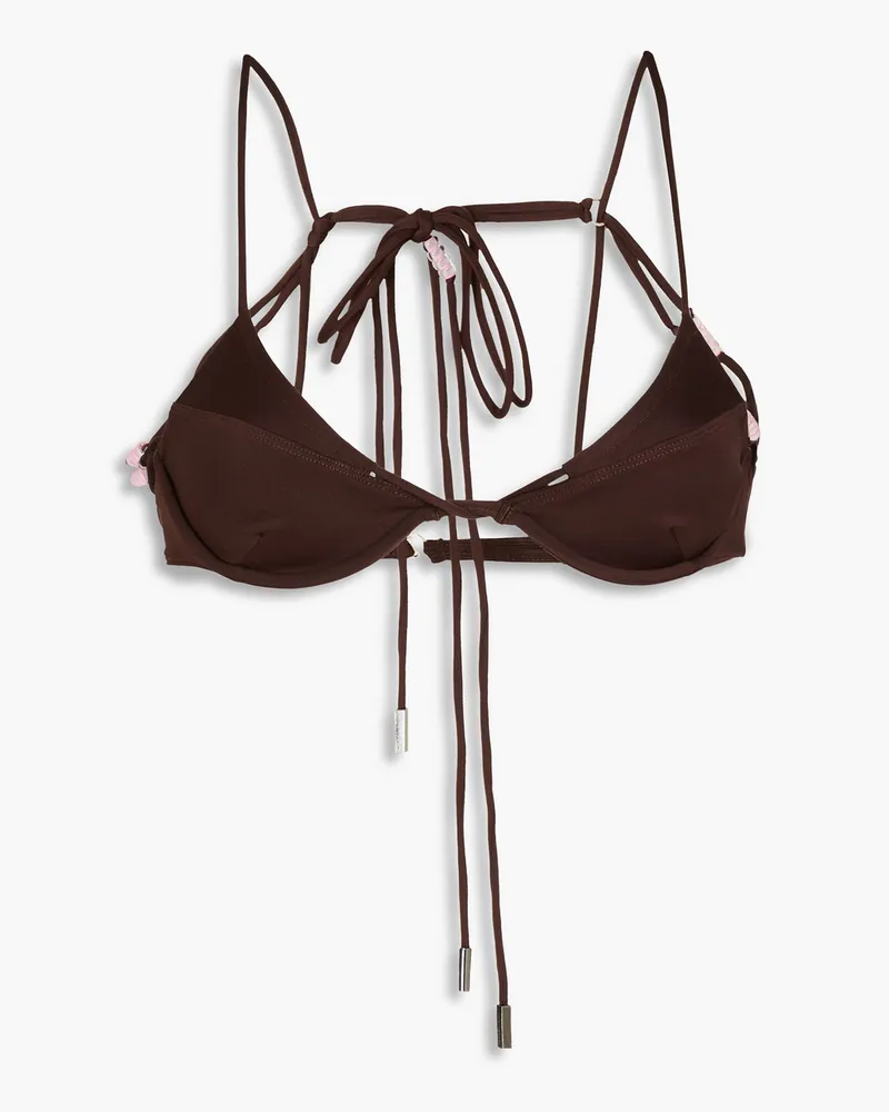 Jacquemus Barco Bikini-Oberteil mit Bügel und Zierperlen Braun