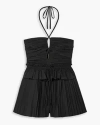 Ulla Johnson Isidro Neckholder-Playsuit aus Baumwollpopeline mit Falten und Cut-outs Schwarz