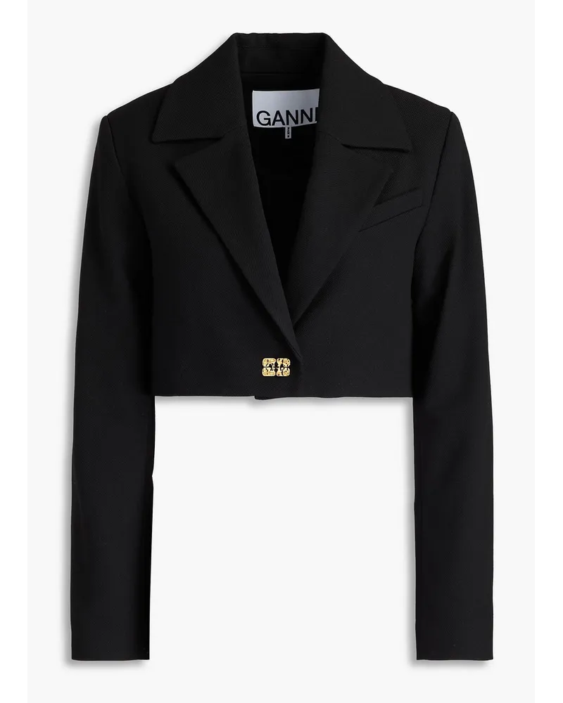 Ganni Cropped Blazer aus Drell Schwarz