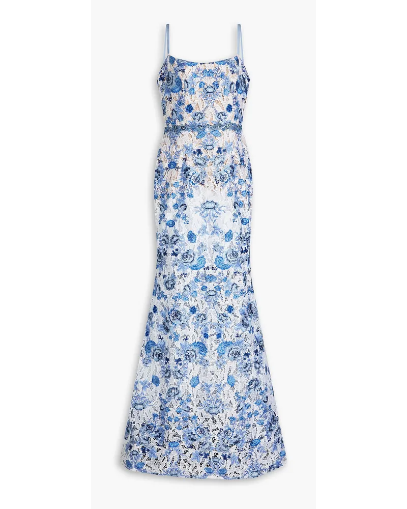 Marchesa Robe aus Makramee mit Stickereien Blau