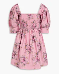 Ganni Minikleid aus Baumwolle mit floralem Print und Raffung Pink