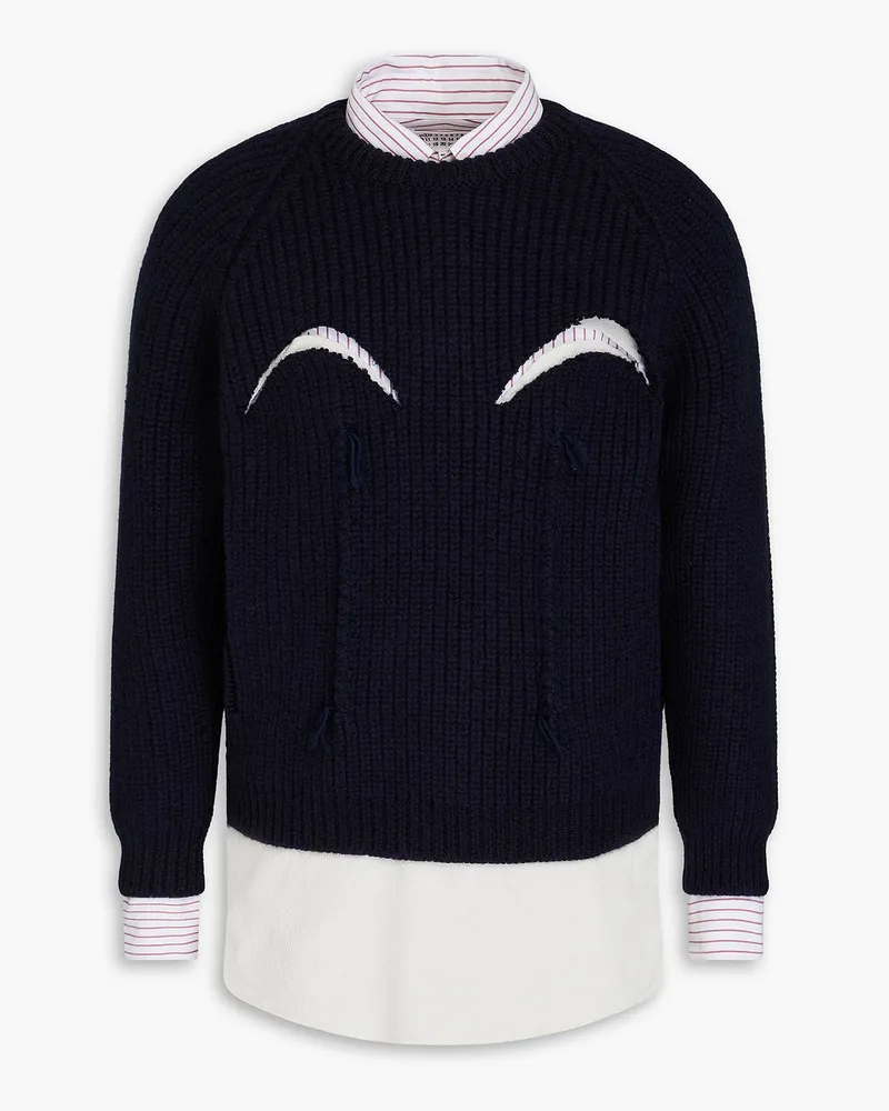 Maison Margiela Mehrlagiger Pullover aus Rippstrick und Baumwolle mit Streifen Blau
