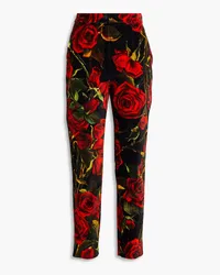 Dolce & Gabbana Hose mit schmalem Bein aus Samt aus einer Baumwollmischung mit floralem Print Rot