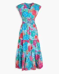 Derek Lam Fatima tiered floral-print stretch-cotton poplin midi dress Blau