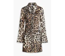 Hemdkleid inMinilänge aus Satin mit Leopardenprint und Raffungen