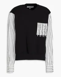 3.1 phillip lim Striped poplin-paneled French cotton-terry top Schwarz