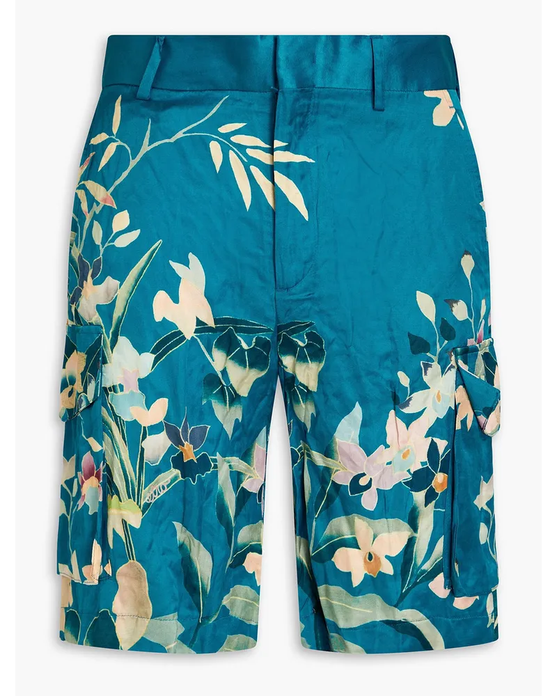 Etro Cargoshorts aus Satin mit floralem Print Blau