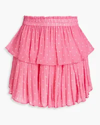 LoveShackFancy Gestufter Minirock aus Georgette mit Polka-Dots Pink