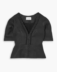 Joslin Mallory Bluse aus Leinenbatist mit Details im Hohlstich Schwarz