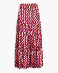 Diane von Furstenberg Gestufter Maxirock aus Stretch-Mesh mit Print Pink