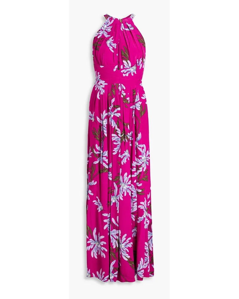 Diane von Furstenberg Ziva Maxikleid aus Crêpe de Chine mit floralem Print Lila