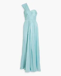 Badgley Mischka Plissierte Robe aus Georgette mit asymmetrischer Schulterpartie Blau