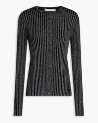 Tory Burch Cardigan aus Rippstrick inMetallic-Optik Schwarz