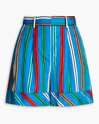 Diane von Furstenberg Shorts aus einer Baumwoll-Leinenmischung mit Streifen Blau