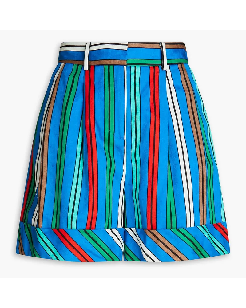 Diane von Furstenberg Shorts aus einer Baumwoll-Leinenmischung mit Streifen Blau