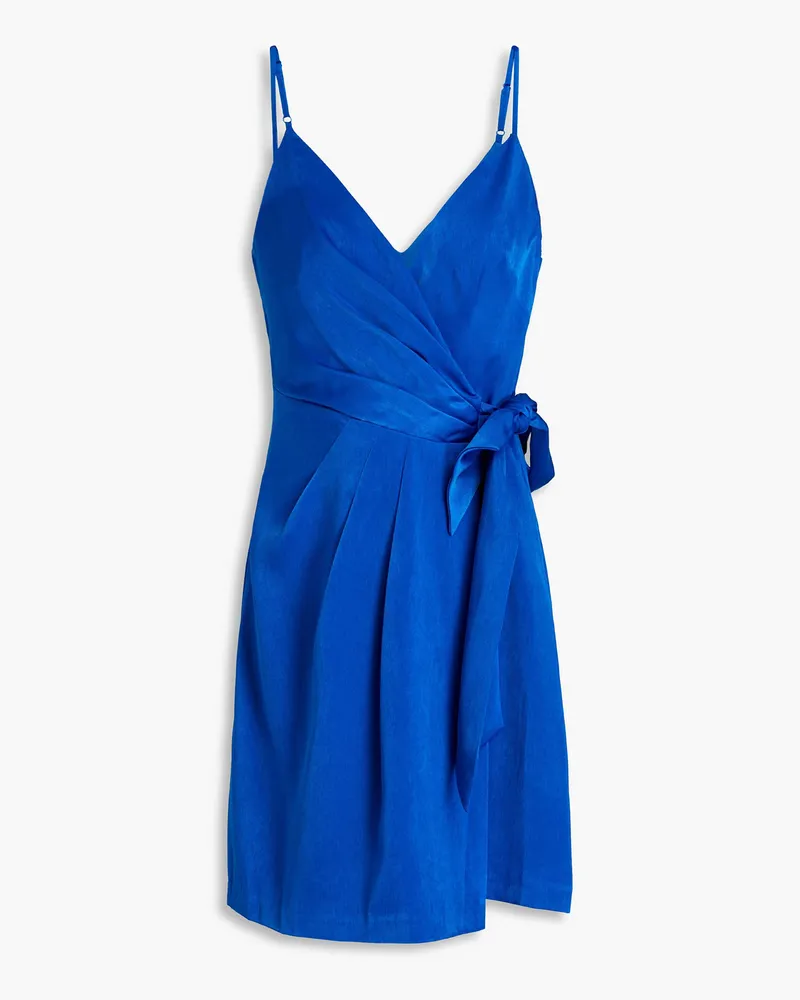 Aidan Mattox Plissiertes Mini-Wickelkleid aus Satin Blau