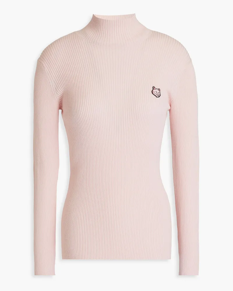 Kitsuné Rollkragenpullover aus einer Woll-Baumwollmischung mit Applikationen Pink