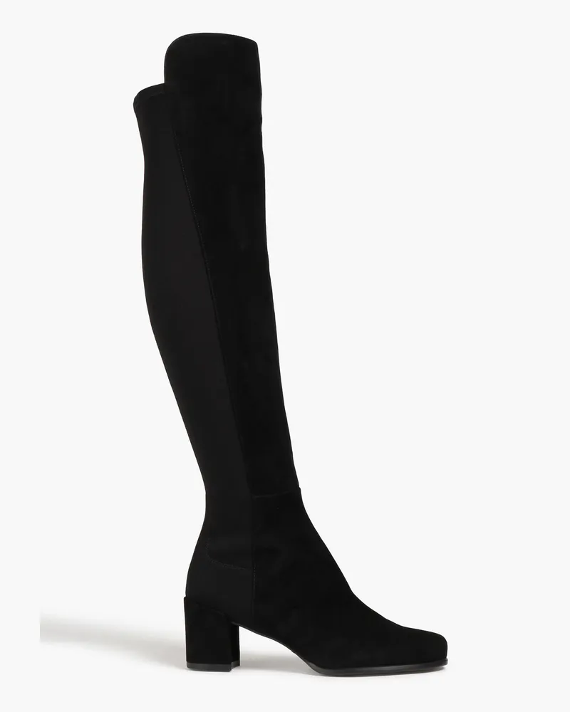 Stuart Weitzman City Overknees aus Veloursleder und Neopren Schwarz