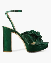 Loeffler Randall Natalia Plateausandalen aus plissiertem Lamé mit Schleife Grün